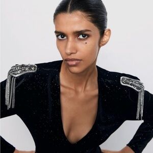 Zara Shimmering Black V-Neck Top